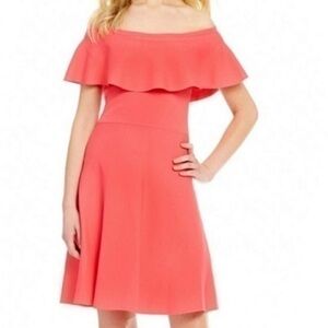 Eliza J Off the Shoulder Dress Pink Magenta Ruffle Fit & Flare Midi Size M